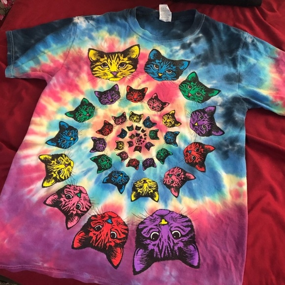 Deadhead Kitty Tee Tie Dye Cat Face 